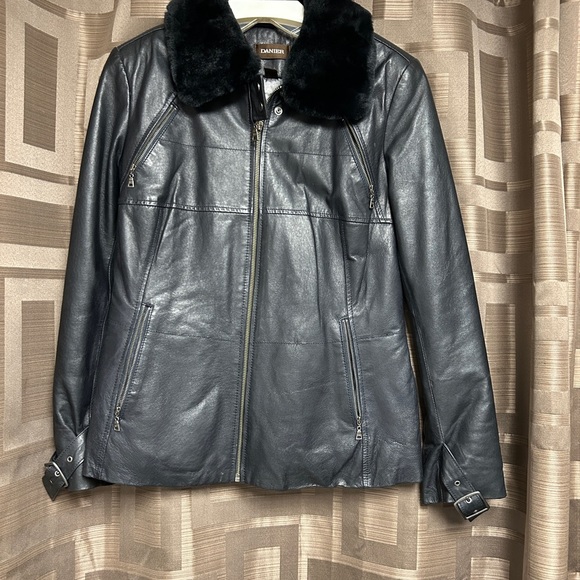 Daniel navy blue  lined  leather jacket - Picture 2 of 2